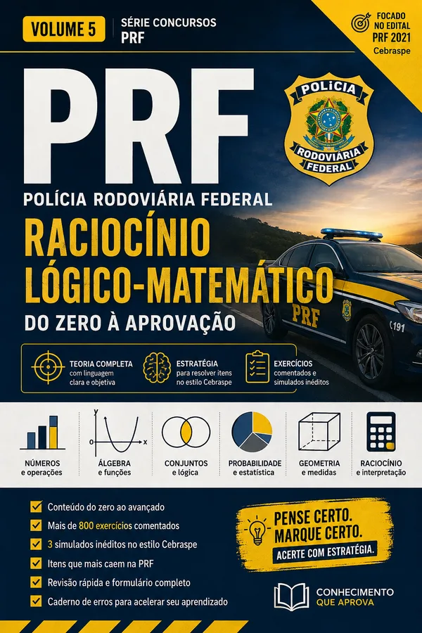 Capa do livro Raciocínio Lógico-Matemático para a PRF, de Eduardo Vieira
